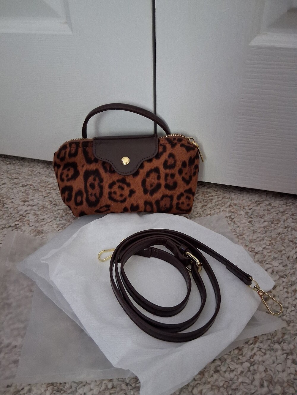 Brown Leopard Print Top-Handle Mini Crossbody Bag - Picture 10 of 16